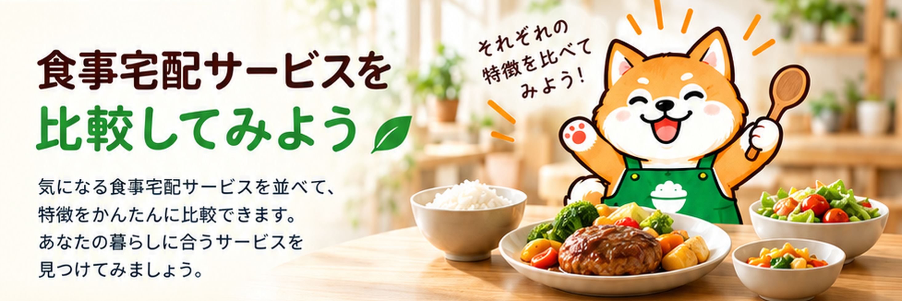 食事宅配サービスを比較してみよう。気になるサービスの特徴を比べられます。